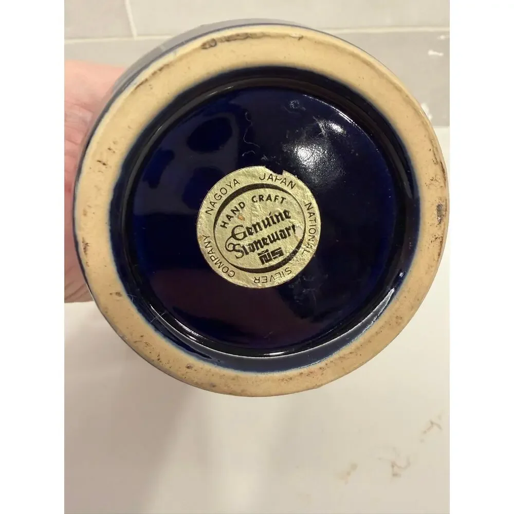 Cobalt‎ Blue Vase with Terra Cotta Colored Circles Made in Japan